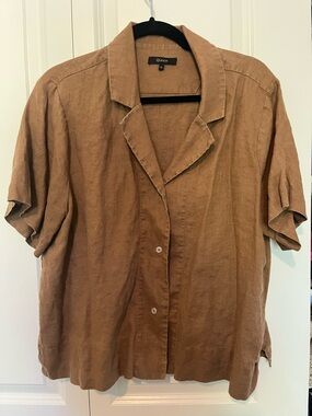 Quince Brown Linen Short Sleeve Button-Front Shirt